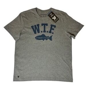 Life Is Good Mens Large Gray WTF Wheres The Fish Crusher Tee NWT Graphic Shirt